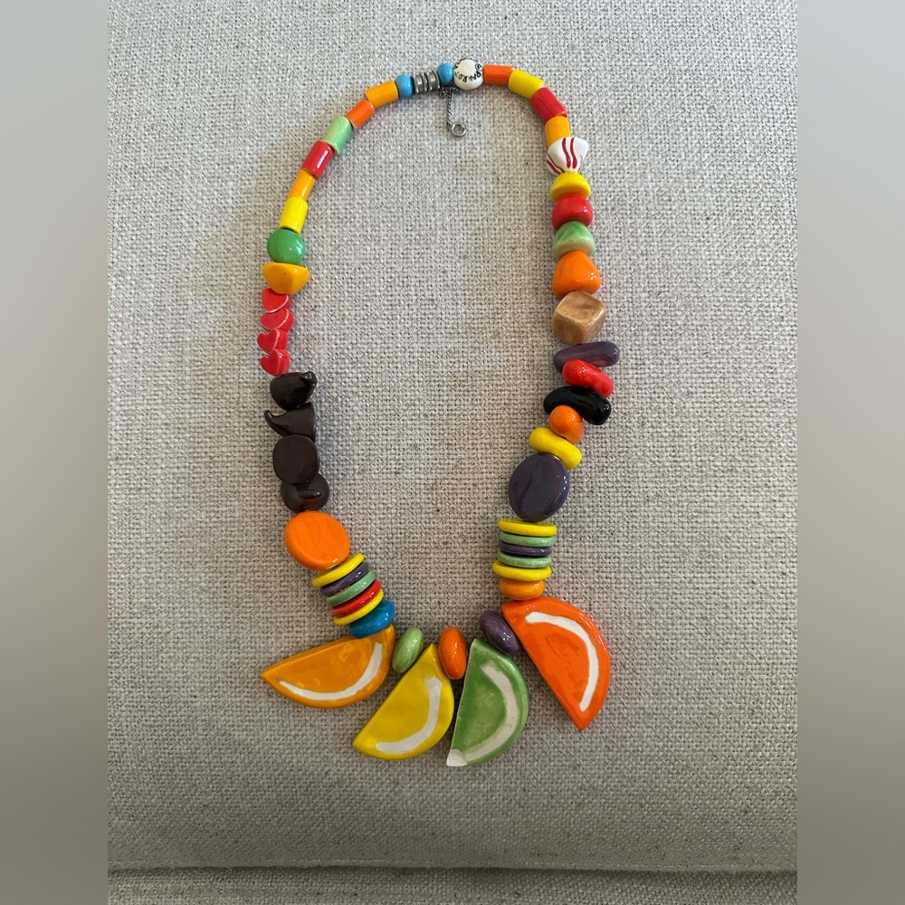 Parrot pearl brand ceramic unique vintage necklace fruits colourful